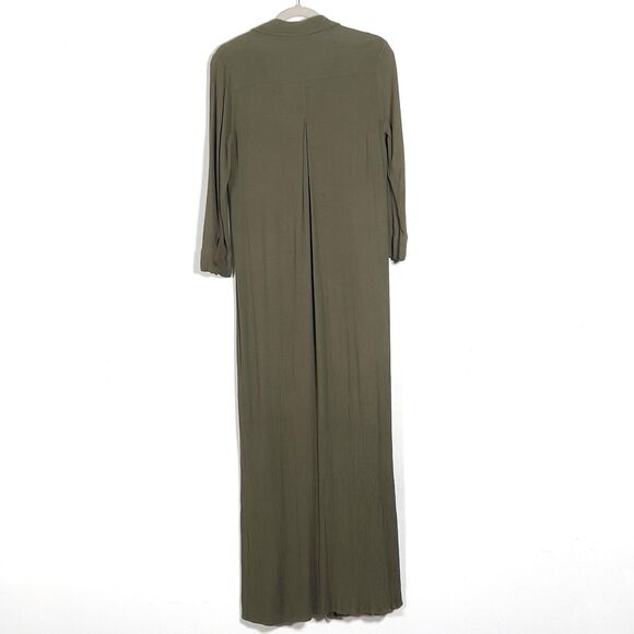 L'agence Rivi Midi Shirt Dress Womens Sz SP Olive Green 3/4 Sleeve No Belt - Picture 3 of 9